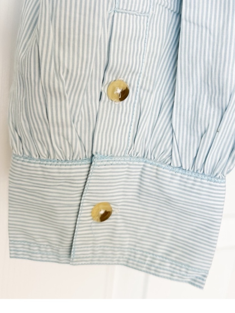 FREE PEOPLE- Light Blue Striped Bubble-Hem Button Top - Picture 9 of 12